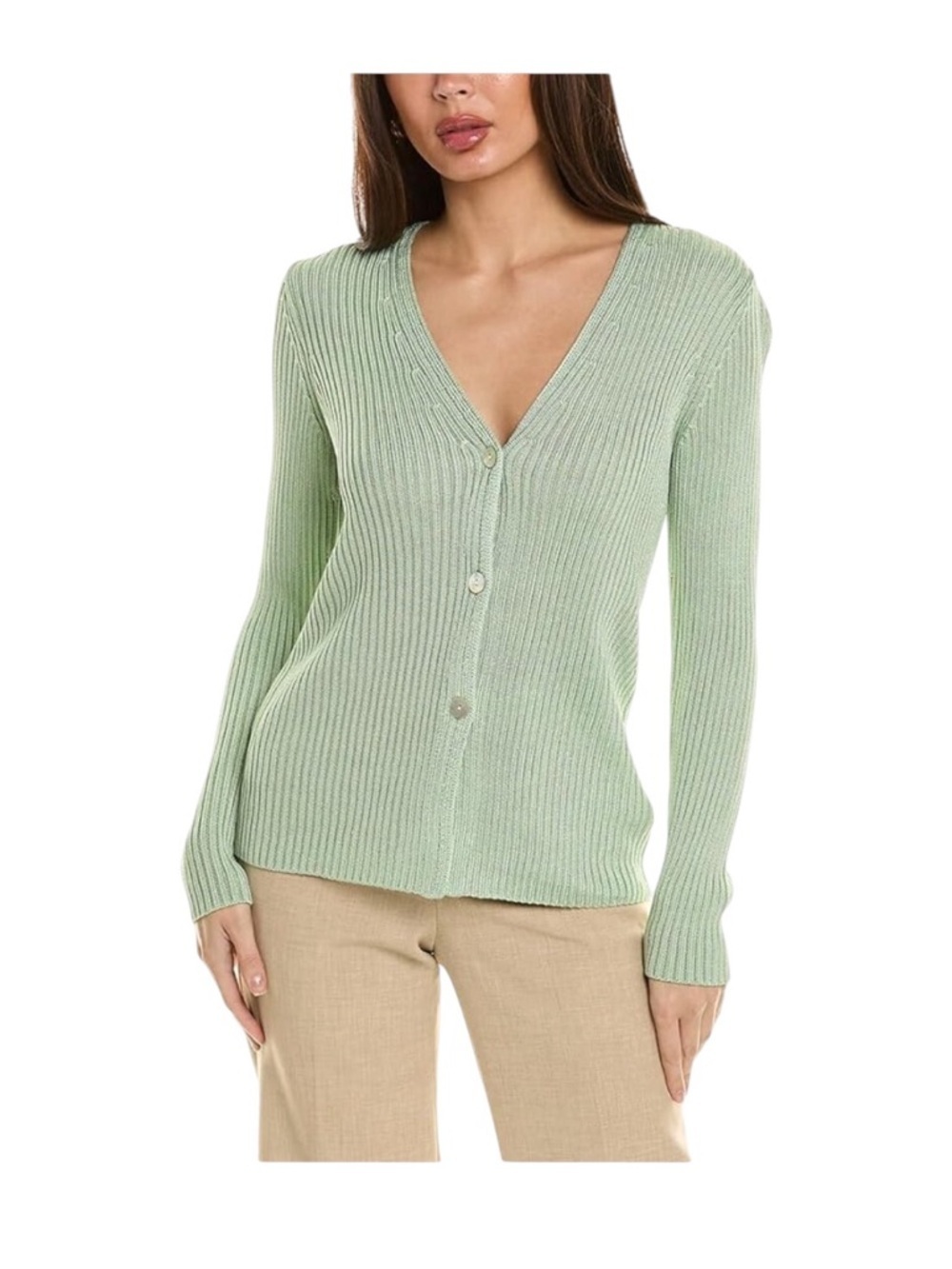 Vince Mint Green Ribbed Button Front Cardigan Size L